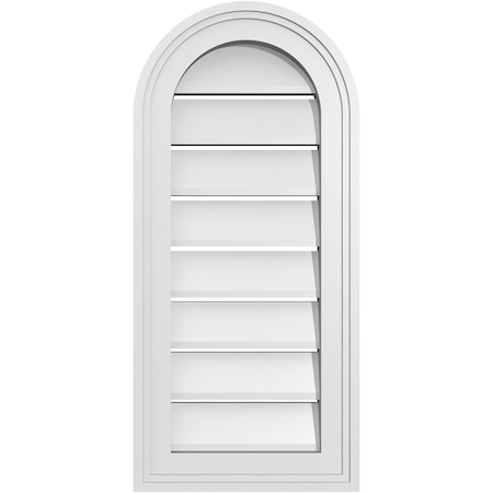 Ekena Millwork Round Top Surface Mount PVC Gable Vent: Functional, w/ 2"W x 1-1/2"P Brickmould Frame, 12"W x 26"H GVPRT12X2602SF